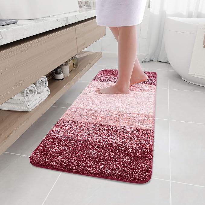 Arotive Microfiber Bathroom Rugs, Shaggy Soft and Absorbent Bath Rug, Thick Plush Machine Washable Dry Bath Mats for Bathroom, Tub and Shower, 47x17, Burgundy, Rectangular