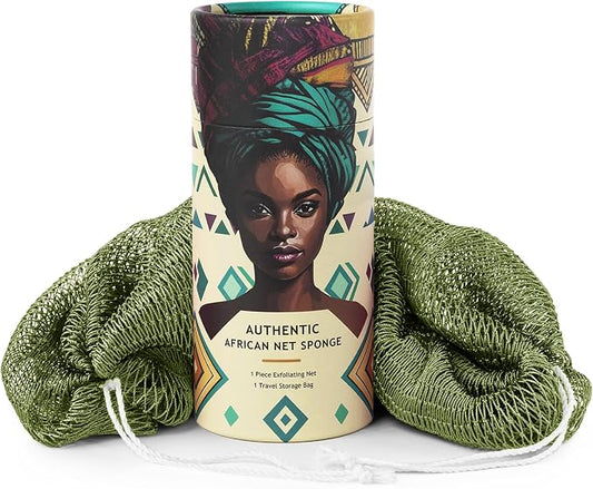 African Net Sponge Authentic - Afro Scrub Exfoliating Net Sponge with Knots - African Bath Sponges for Body Scrubber Exfoliator - Back Scrubber for Shower Bathing Accessories