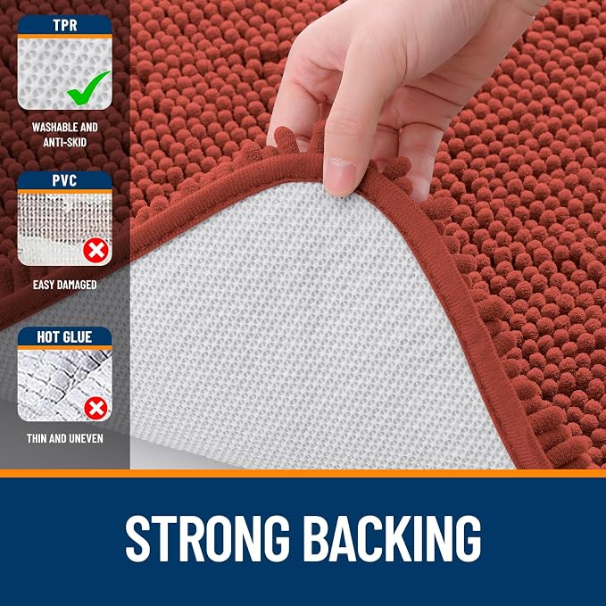 OLANLY Large Bathroom Rugs 47x32, Soft Absorbent Chenille Bath Rugs, Rubber Backing Quick Dry, Machine Washable Bath Mats for Bathroom Floor, Tub and Shower, Home Decor Accessories, Rustic Terracotta
