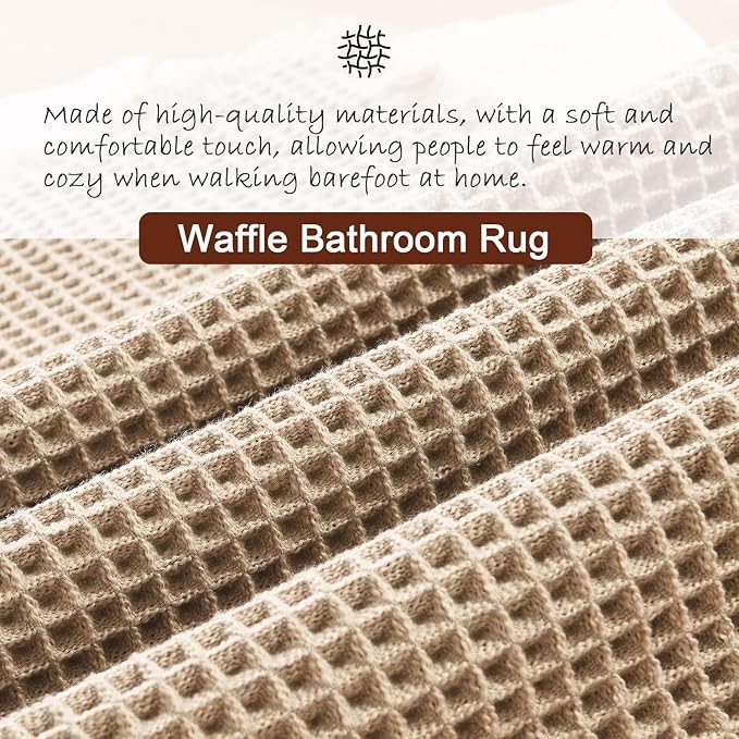 DWCN Set of 2 Waffle Boho Bathroom Mats, Non Slip Bath Rug Set for Bathroom Floor, Super Absorbent Shower Mats for Tub, Washable Kitchen Rugs for Farmhouse Home Decor, 16" x 24" Plus 24" x 48", Brown