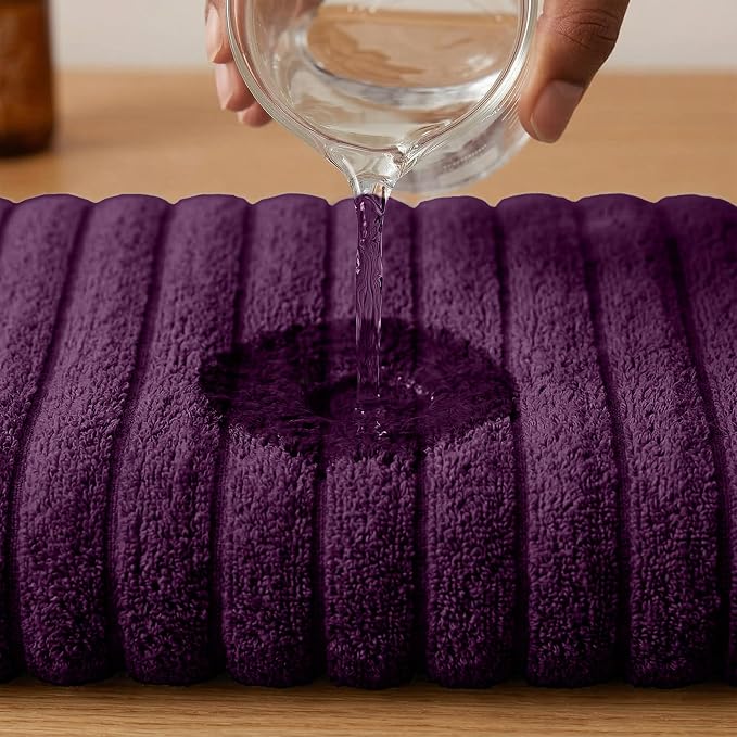 RIVERSIDE Pack of 2 Extra Large Bath Sheet Towels, 35 x 70 Inches, 600 GSM, Ribbed Stripe, 100% Cotton - Super Soft, Highly Absorbent & Quick Dry for Bathroom, Spa & Hotel, Purple Passion