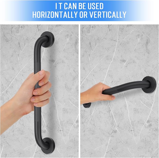 2 Pack 16 Inch Shower Grab Bars for Seniors Bathroom, Black Stainless Steel Safety Support Handles for Shower, Anti Slip Grab Bar for Bathroom, Handicap Elderly Injury Pregnant Assist Bath Handle