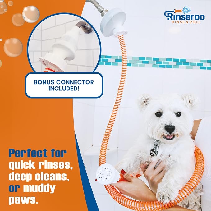 Rinseroo Dog Shower Attachment Hose – Slip-On Pet Sprayer with 6ft Hose – No Tools Handheld Dog Bathing & Grooming Shower Head for Easy Pet Baths, Seniors & RV Use