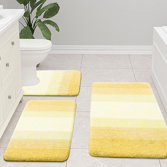Arotive Microfiber Bathroom Rugs, Shaggy Soft and Absorbent Bath Rug, Thick Plush Machine Washable Dry Bath Mats for Bathroom, Tub and Shower, 59x24, Light Yellow, Rectangular