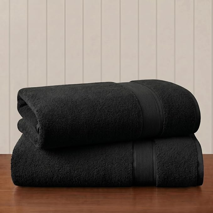 Madison Park 800GSM Bath Sheet Towel Oversized 34" x 68" 2 Pack 100% Cotton Bath Towel Set Highly Absorbent Hotel Spa Quality for Bathroom, Black