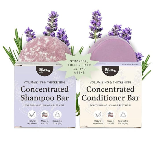 The Earthling Co. Volumizing Shampoo & Conditioner Bar Set For Thickening, Fullness, Strength, and Growth - Sulfate, SIlicone, Paraben Free for Thinning, Flat, Fine Hair - Made in USA (Wild Lavender)