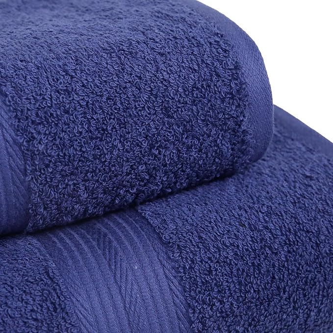 Amazon Basics 6-Piece Fade-Resistant 100% Cotton Towel Set, Soft and Absorbent, 2 Bath Towels, 2 Hand Towels, 2 Washcloths, Navy Blue
