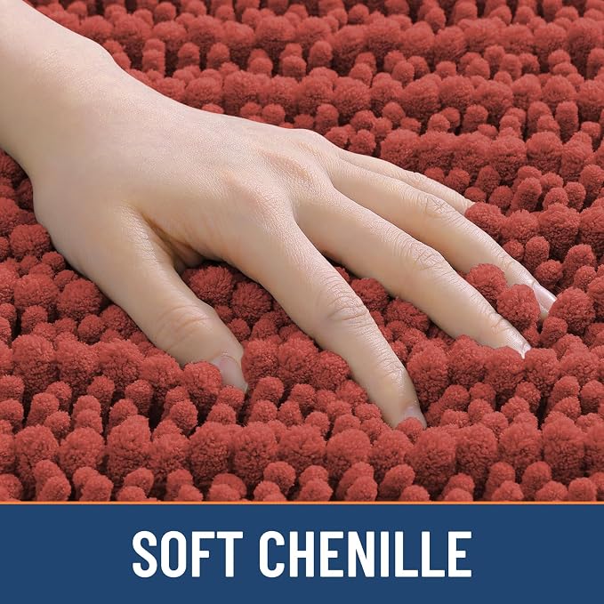 Smiry Bathroom Rugs Mat 24x16, Extra Soft Absorbent Chenille Bath Rugs, Non Slip Rubber Backing Machine Washable Quick Dry Bath Mats for Bathroom Floor, Tub, Shower, Home Decor Accessories, Maple Red