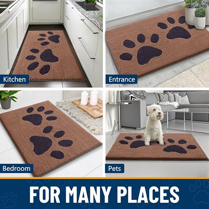 Smiry Dog Door Mat for Muddy Paws, Absorbs Moisture and Dirt, Low-Profile Entryway Mat with Non-Slip Backing, Entry Indoor Outdoor Doormat for Inside Floor (40x32 Inches, Camel and Black, Paw