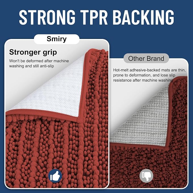 Smiry Bathroom Rugs Mat 24x16, Extra Soft Absorbent Chenille Bath Rugs, Non Slip Rubber Backing Machine Washable Quick Dry Bath Mats for Bathroom Floor, Tub, Shower, Home Decor Accessories, Maple Red