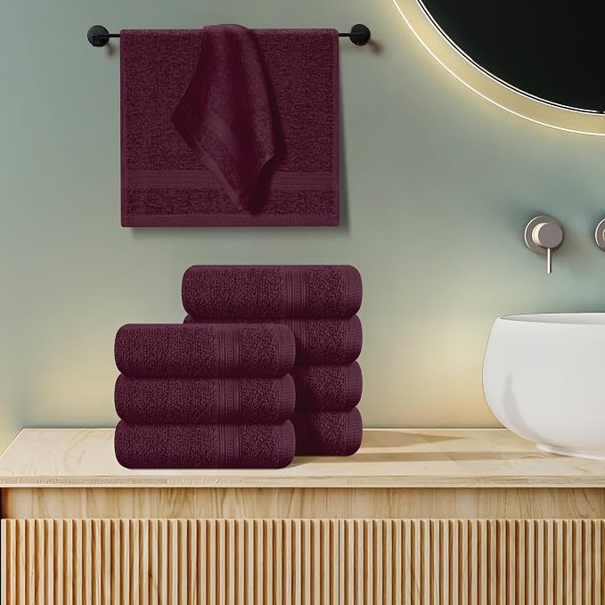 BOUTIQUO Ultra Soft Cotton Washcloths, Contains 12 Piece Face Cloths 12x12 inch, Ideal for Everyday use Face Towels, Compact & Lightweight Multi Purpose Washcloths - Burgundy