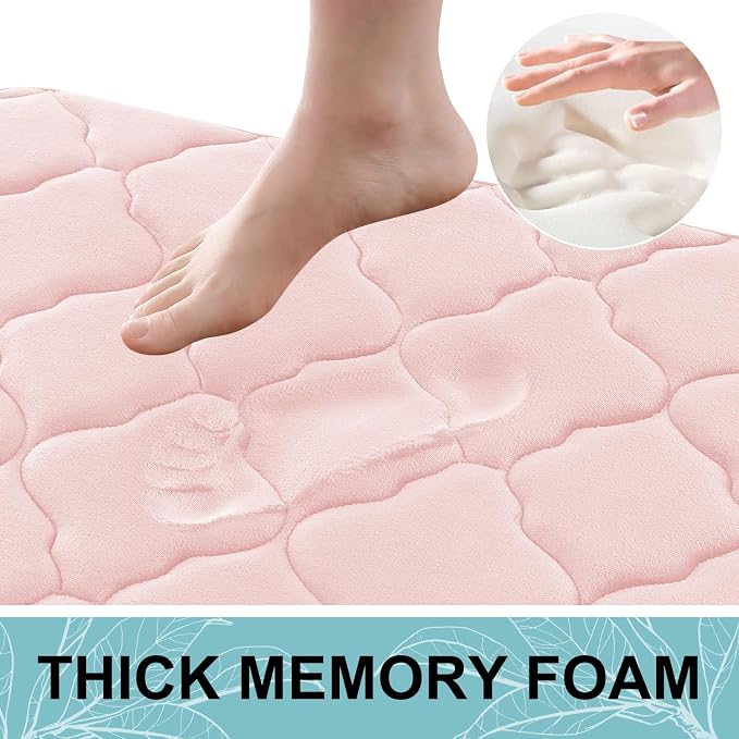 OLANLY Memory Foam Bath Mat Rug 24x16, Ultra Soft and Absorbent Bathroom Rugs, Non-Slip, Comfortable, Machine Washable Bath Carpet for Bathroom Floor, Tub, Shower and Home Decor Accessories, Pink