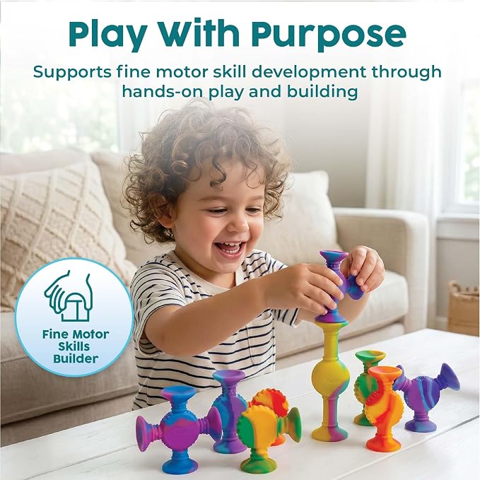 BUNMO Rainbow Textured Suction Toys – 10 Pack | Bath Toys and Suction Toys | Silicone Kids Bath Toys for Kids Ages 3+ | Bathtub Toys, Shower Toys & Travel | BPA-Free