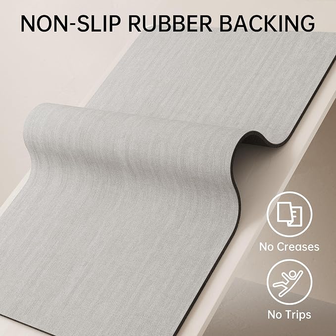 Mecko Bath Mat Rug, Ultra Thin Bathroom Rug -Rubber Non-Slip Quick Dry Absorbent Bath Mat Fit Under Door, Faux Suede Surface Bathroom Floor Mats for Bath, Shower, or Sink (Light Grey,17"x27.5")