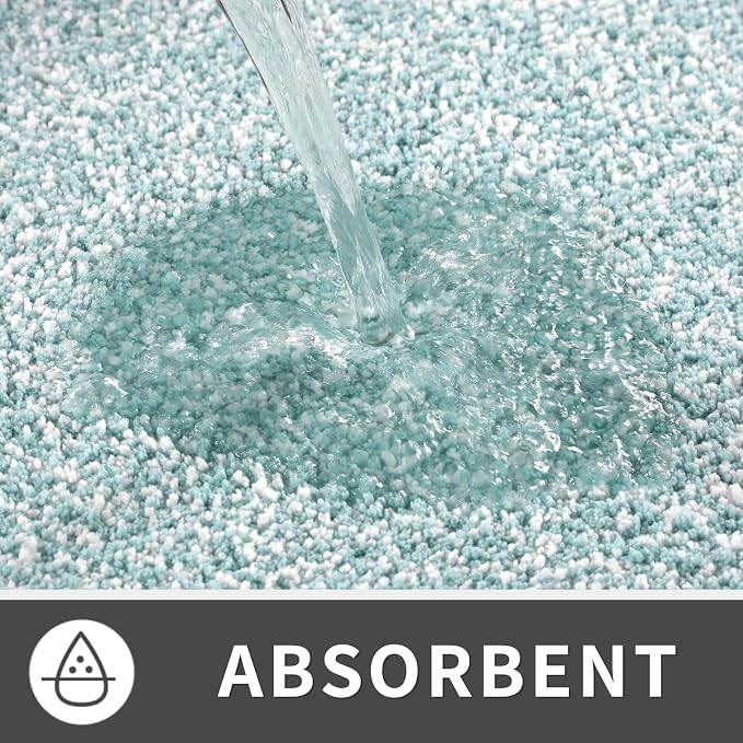 Yimobra Toilet Rugs U Shaped Washable, Soft Absorbent Microfiber Bathroom Rugs, Non Slip Quick Drying Shaggy Bath Mat,Contour Bathroom Mats for Toilet Base, Home Essentials,24x20,Light Blue and White
