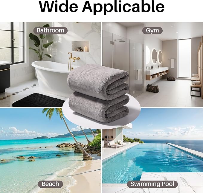 JOYMOOP Bath Towels 4 Packs Extra Large 60" x 30", Quicker to Dry Mcirofiber Towels for Bathroom, Larger & Lighter Weight, Super Soft and Absorbent, Bathroom Towels, Grey