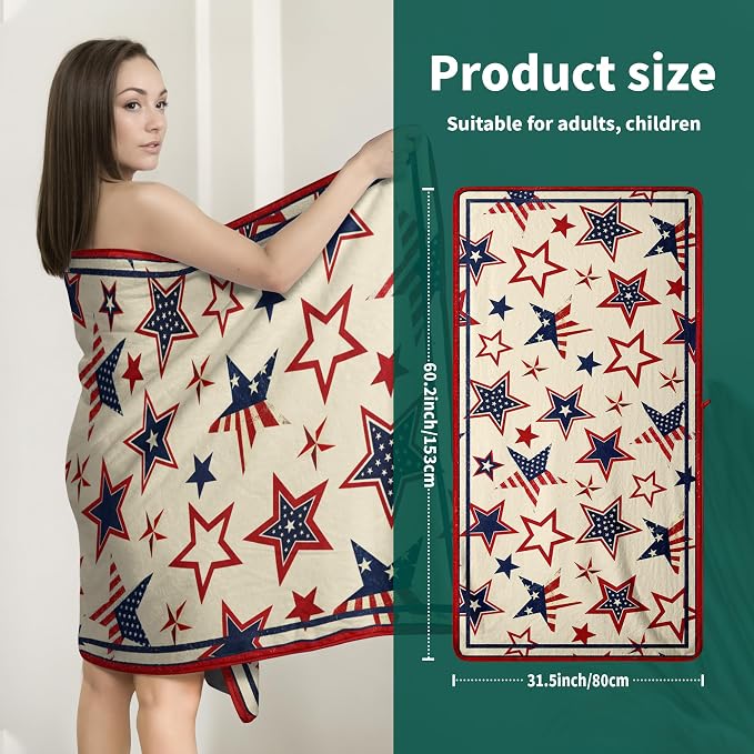 America Stars Patriotic Bath Towel Memorial Day Home Decor Bathroom Towel Oversized