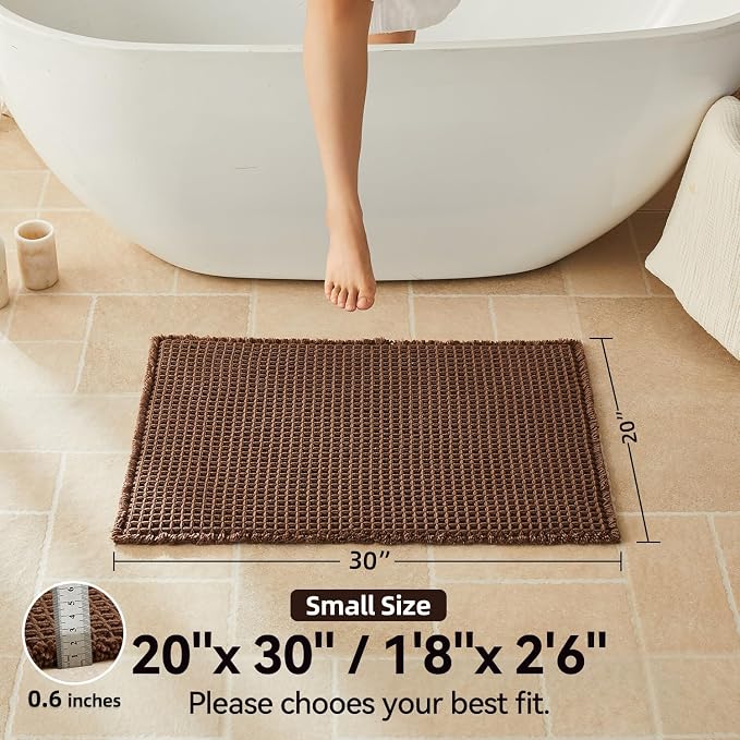 Triohero Waffle Bath Mat, Boho Bathroom Rugs Non Slip Washable, Ultra Soft Super Absorbent Quick Dry Farmhouse Bathroom Decor, 20" x 30", Mocha