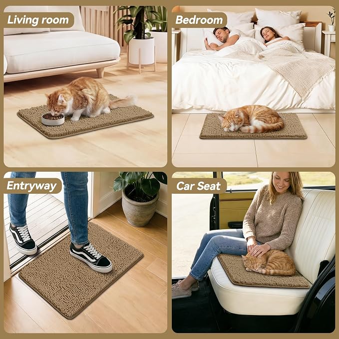 Bcoimo Super Absorbent Cat Door Mat, 24"*17" Anti Slip Mat for Muddy Paws, Pet Rugs for Dirty Paws Washable that Absorbs Moisture and Dirt, for Cat Cage and Pet Resting Carpet