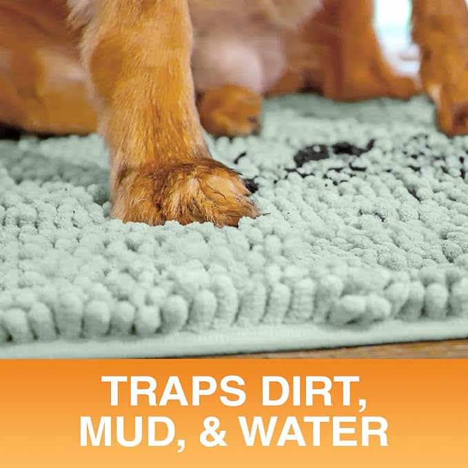 Neater Pets Muddy Paws Dog Door Mat 30” x 20” – Super Absorbent & Quick-Dry Chenille Doormat for Trapping Dirt, Water, Mud - Non-Slip & Machine Washable Pet Rugs for Entryway, Indoor Mud Mats, Green