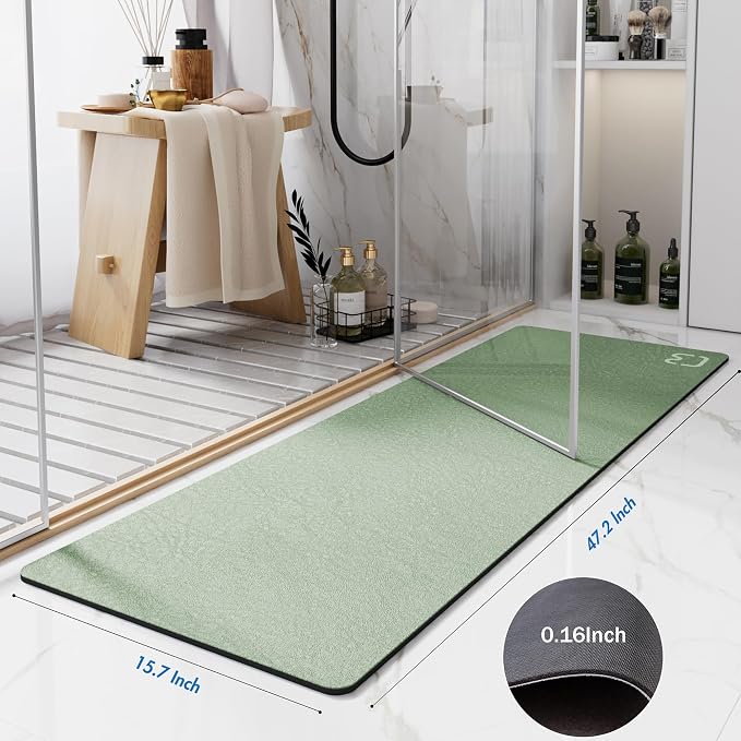 RUERYA Sage Green Bath Mat 15.7"x47.2" Extra Long Bathroom Mat Large Fast Dry Super Absorbent Non-Slip Rubber Backed Shower Mat Bath Rugs Mats for Bathroom Floor, Tub, Shower, Sink