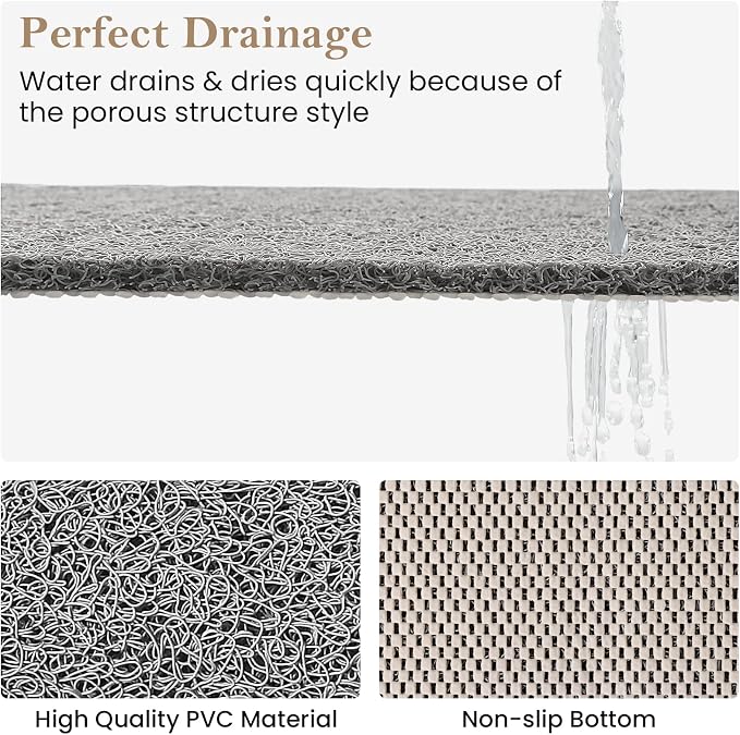 Shower Mat Bathtub Mat Non-Slip,32x24 inch, Soft Tub Mat with Drain,PVC Loofah Bath Mat (Phthalate Free) for Tub and Bathroom,Quick Drying,Grey