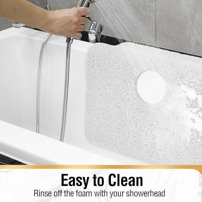 HITSLAM Square Shower Mat, 24 x 24 Inch Non Slip Bath Mat for Tub, Soft PVC Loofah Bathtub Mats with Drain Holes, Quick Drying Bathroom Stall Floor Mat, Bathroom Accessories Without Suction Cup, White