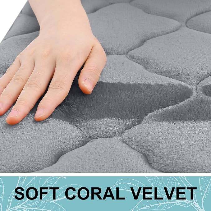 OLANLY Memory Foam Bath Mat Rug 47x24, Ultra Soft and Absorbent Bathroom Rugs, Non-Slip, Comfortable, Machine Washable Bath Carpet for Bathroom Floor, Tub, Shower and Home Decor Accessories, Grey