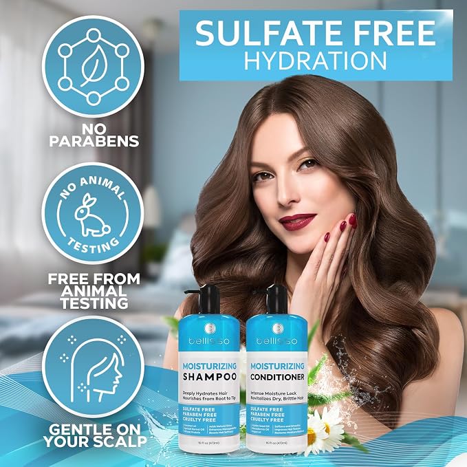 Moisturizing Shampoo and Conditioner Set - Sulfate Free Care for Women and Men - Hydrating, Deep Moisture Duo with Shea Butter - Salon Grade, Color Safe - Ideal for Curly Hair and Dry Split Ends