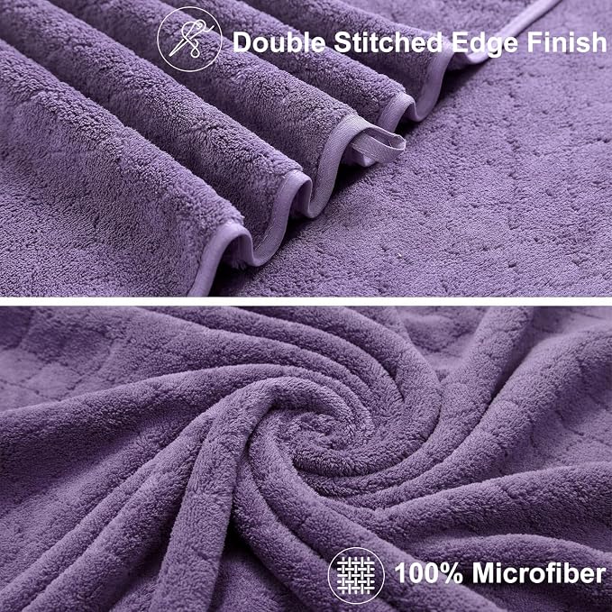 Luxury Bath Towels Set - 12 Piece (4 Large Bath Towels,4 Hand Towels,4 Washcloths), 100% Microfiber,Extra Absorbent Super Soft & Quick Dry,Complete Family Pack for Bathroom Gym Pool,Dark Purple