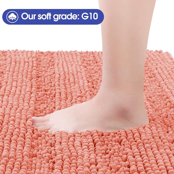 ACCUMTEK Striped Coral Bathroom Rug Mat 59"x24" Ultra Soft, Non Slip Chenille Bath Rugs, Absorbent Plush Shaggy Bath Mats for Bathroom, Bedroom, Kitchen, Shower, Tub