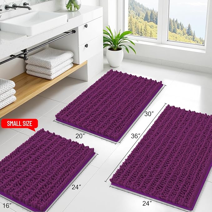 Smiry Bathroom Rugs Mat 36x24, Extra Soft Absorbent Chenille Bath Rugs, Non Slip Rubber Backing Machine Washable Quick Dry Bath Mats for Bathroom Floor, Tub, Shower, Home Decor Accessories, Violet