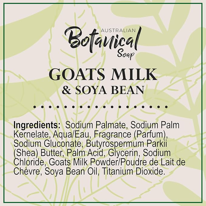 Australian Botanical Soap Goats Milk Bars, 6.6 oz Each, Pack of 8, Triple Milled with Soya Bean Oil & Organic African Shea Butter, Cleansing Bar Soap, Packaging May Vary