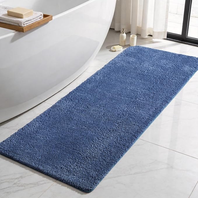 TYUU Bathroom Runner Rug, Ultra Soft Long Bath Mat Super Absorbent Quick Dry Bathroom Runner Rugs 24 x 72 Non Slip Washable, Denim Blue 24" x 72"