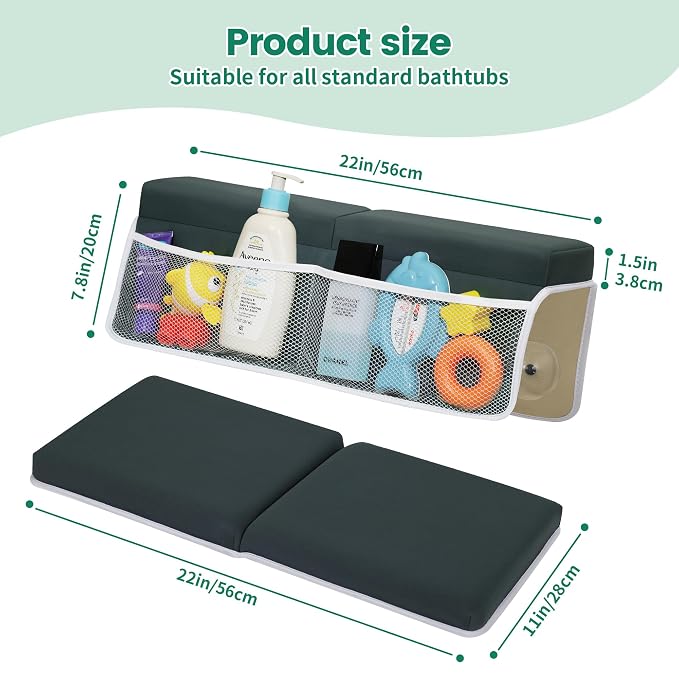 Comfortable Baby Bath Kneeler and Elbow Rest Pad Set, Thick Memory Foam Bath Kneeling Pad with Elbow Support, Baby Bathtub Cushion with Toy Organizer, Non-Slip for Infant or Toddler Bathing