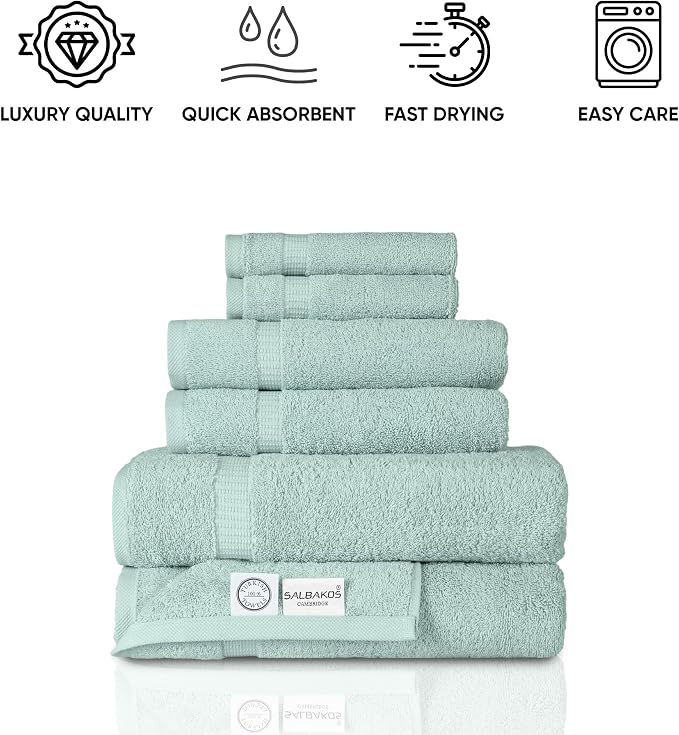 SALBAKOS 100% Turkish Cotton Bathroom Towel Set of 6 | Premium Quality Turkish Bath Towel Set for Gift | Experience Spa Comfort Every Day | Oeko-Tex, Made in Turkey (Seafoam Green, 6 Piece Towel Set)