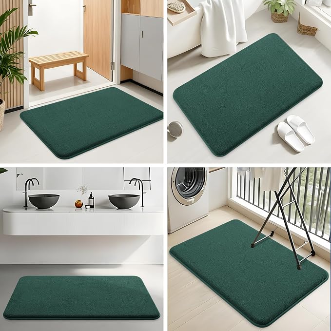 Smiry Memory Foam Bath Mat 30x20, Extra Soft Bathroom Rug, Ultra Absorbent, Quick Dry, Machine Washable Bathroom Mat for Shower, Tub & Floor Decor, Green