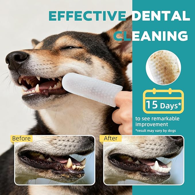 Teeth Cleaning Wipes for Dogs & Cats, Natural Formula Dog Finger Toothbrush Wipes Remove Plaque & Tartar Buildup, No-Rinse Disposable Dog Dental Care Finger Wipes(50 PCS)