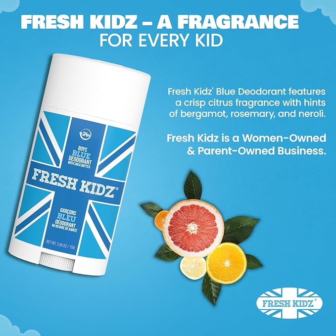 Fresh Kidz Hair & Body Wash 16.9 fl.oz. and Stick Deodorant 2.65 oz for Kids and Teens - Boys Blue Set