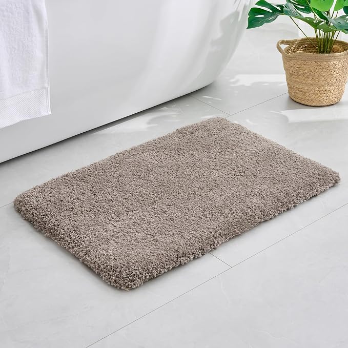 Disolla Taupe Grey Bathroom Rug 17x24 - Non-Slip Plush Small Bath Mat, Highly Absorbent & Ultra Soft Fluffy Floor Mat, Machine Washable for Shower and Tub