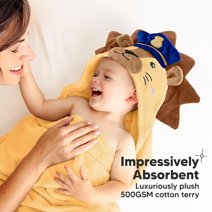 KeaBabies Organic Baby Towel with Hood for Girls, Boys, Soft (Leo) | Absorbent 100% Cotton Hooded Baby Towels for Newborns, Infants, Large Hooded Bath Towels for Babies, Kids, Toddler 1-3