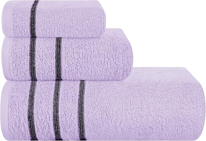 MyOwn Ultra Soft 3 Pack Cotton Towel Set, Contains a Bath Towel 28x55 inch, a Hand Towel 16x24 inch & Wash Coth 12x12 inch, Ideal Everyday use, Compact & Lightweight - Purple, 71668