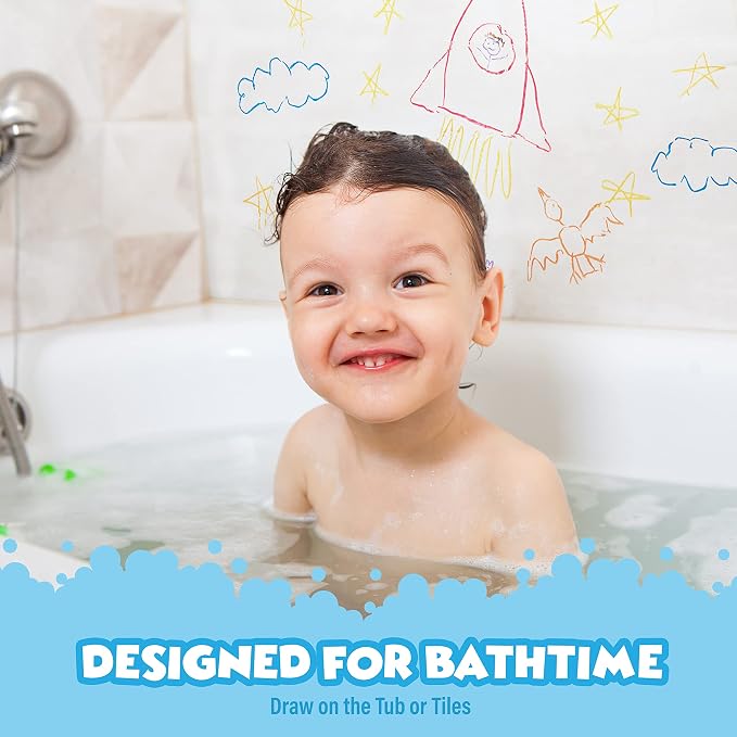 Tub Works® Smooth™ Bath Crayons Bath Toy, 24 Pack | Nontoxic, Washable Bath Crayons for Toddlers & Kids | Unique Formula Draws Smoothly & Vividly on Wet & Dry Tub Walls | Hexagon Grip Bathtub Crayons