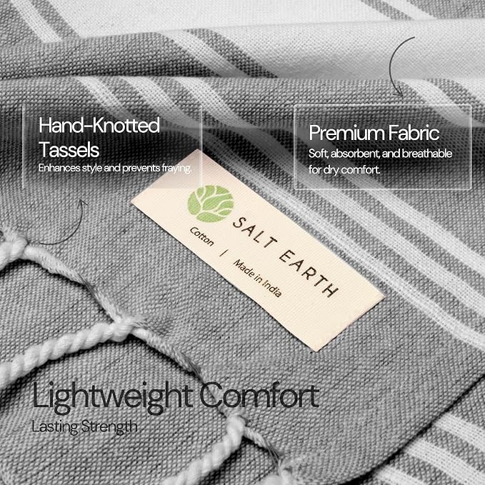 Salt Earth Cotton Turkish Beach Towel (Set of 4, 36"x72") - Soft, Quick Dry, Sand Resistant, Absorbent Towels for Bathroom, Home, Travel, Pool, Spa, Bath, Swim - Beach Towels Oversized (Alloy)