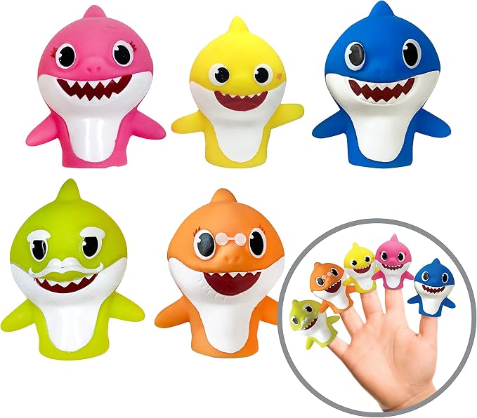 Nickelodeon Pink Fong Baby Shark Bath Toys Set for Children's Tub Time - Cups, Finger Puppets, and Bath Squirters, Blue/Green, 10 Pieces