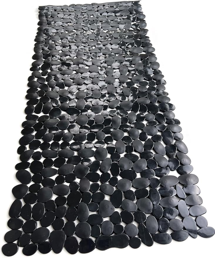 “Pebbles” Non-Slip Bathtub/Shower Mat 35"x16" Rectangular, Non-Toxic, Safe, Clean, Machine-Washable, Superior Grip & Drainage, Vinyl, for Smooth Floors ONLY, Opaque Black