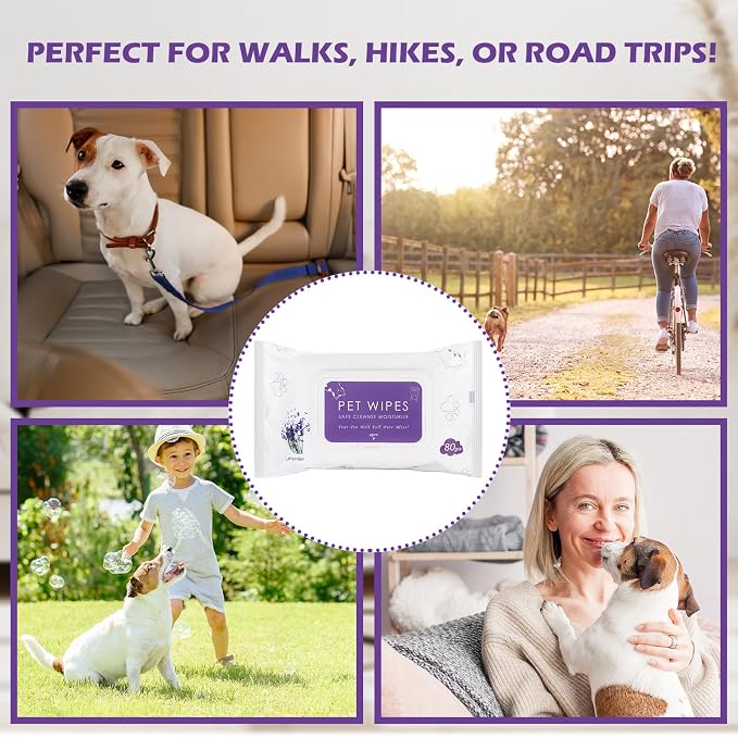 Treela 10 Packs of 80 Dog Wipes Pet Wipes Cat Grooming Supplies for Paws, Butt, Ear, Skin, Body Bath Cleaning Stain Odor Remover, Home or Travel Use(Lavender)