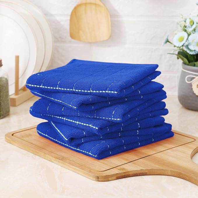 Homaxy 100% Cotton Terry Kitchen Dish Cloths, Ultra Soft and Absorbent Dish Towels for Kitchen, Suitable for Drying and Washing Dishes, 8 Pack, 12 x 12 Inches, Blueberry