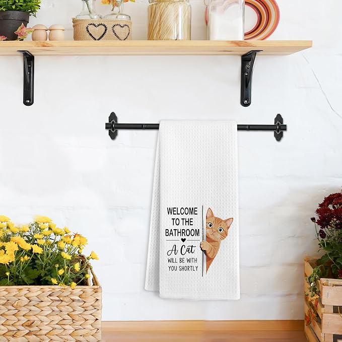 Funny Orange Tabby Cat Hand Towels for Bathroom, A Cat Will Be with You Shortly Hand Towels, Funny Orange Cats Dish Tea Towel for Kitchen Bathroom Decor, Cats Gifts for Kids Girls, 16x24