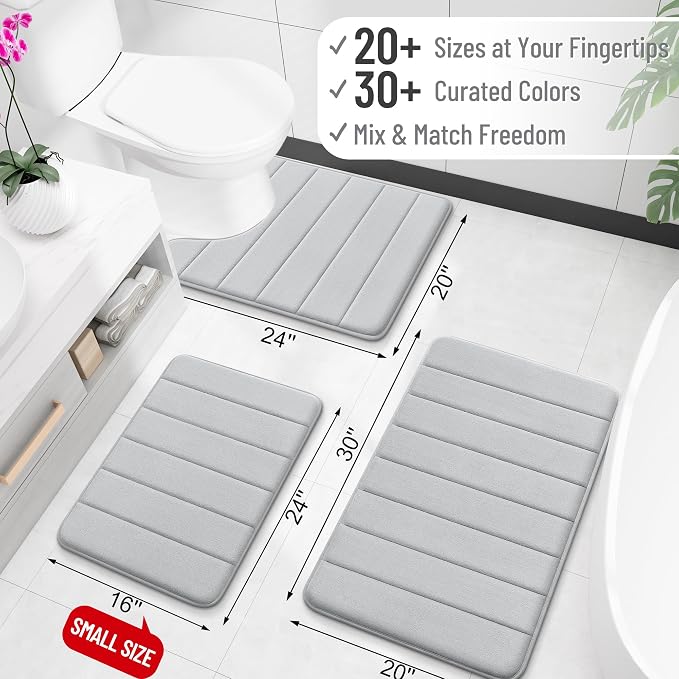 OLANLY Memory Foam Long Bathroom Rugs Runner 47x24, Super Soft Absorbent Bath Mat, Quick Dry, Machine Washable Shower Floor Rugs, Bathmat Carpet, Bathroom Home Decor Accessories, Light Gray